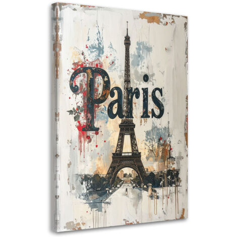 Quadro su tela, Paris Shabby Chic lettering imitazione vernice, 20x30