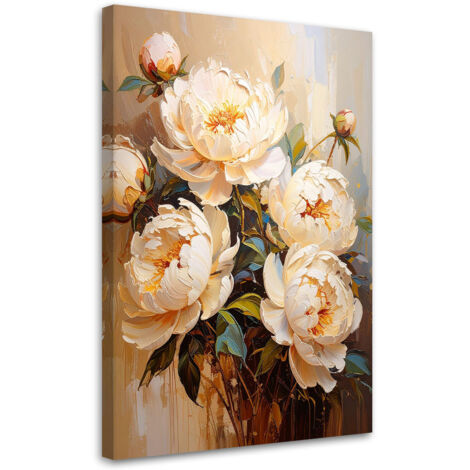 Quadro su tela, Peonie crema Bouquet - 60x90