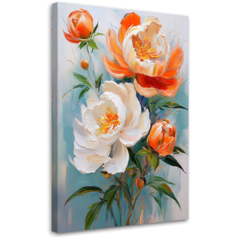 Quadro su tela, Peonie Fiori arancioni Bianchi - 40x60