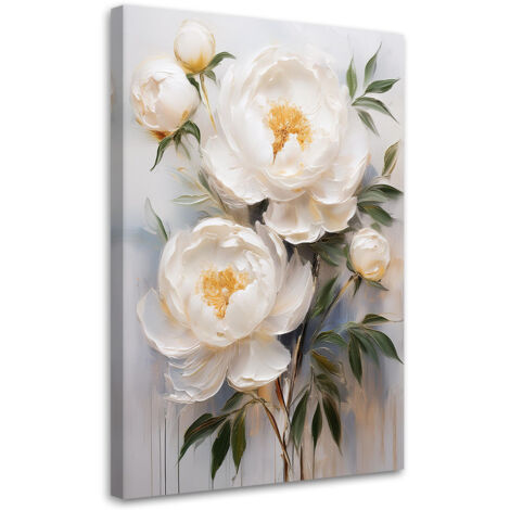 Quadro su tela, Peonie Fiori bianchi Natura - 40x60