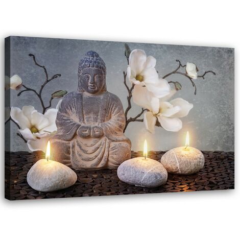 Quadro su tela, Pietra di fiori grigi di Buddha - 90x60