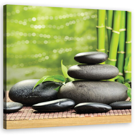 Quadro su tela, Pietre foglie zen spa - 40x40