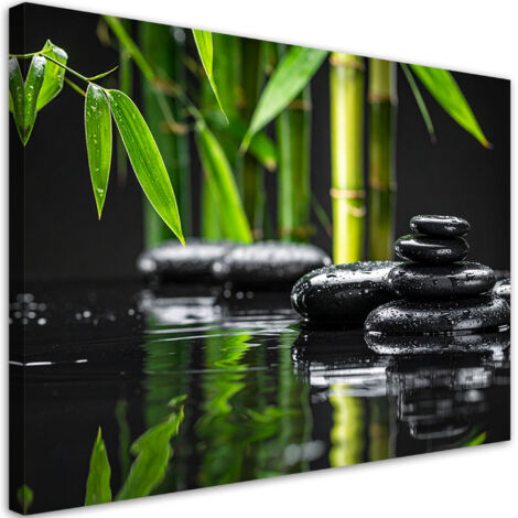 Quadro su tela, Pietre nere acqua bambù zen spa, 45x30