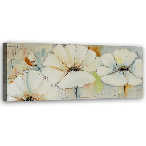 Quadro su tela, Pittura fiori pastello - 120x40