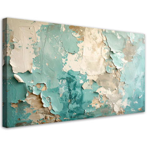 Quadro su tela, Pittura imitazione astratta nei colori beige e turchese, 120x60