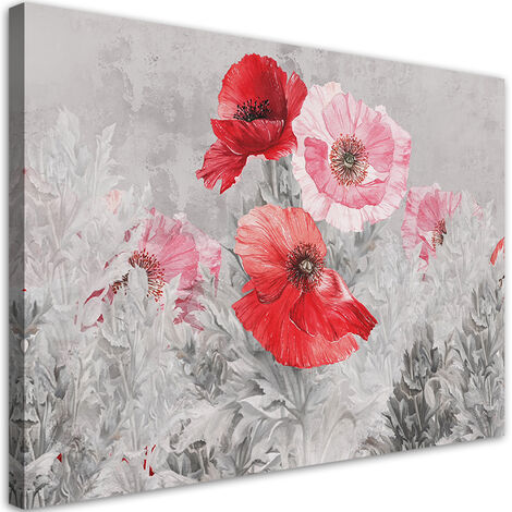 Quadro su tela, Poppies rossi su un prato grigio - 120x80