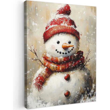 QUADRO SU TELA Pupazzo di neve - Inverno - Neve - Beige 60x80 cm