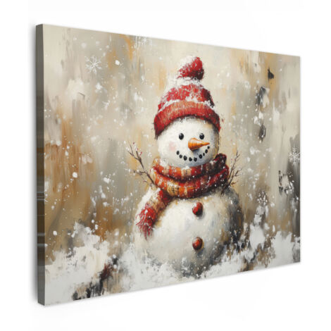 QUADRO SU TELA Pupazzo di neve - Inverno - Neve - Beige 80x60 cm