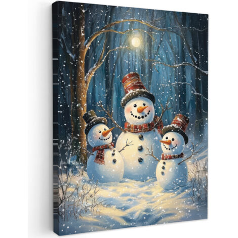 QUADRO SU TELA Pupazzo di neve - Neve - Inverno - Foresta 60x80 cm