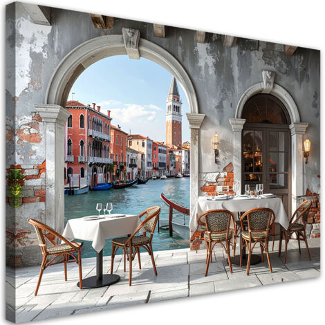 Quadro su tela, Ristorante a Venezia con vista sulla città e sul canale, 60x40
