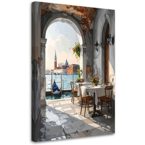 Quadro su tela, Ristorante veneziano con vista sulla città e sul canale, 80x120