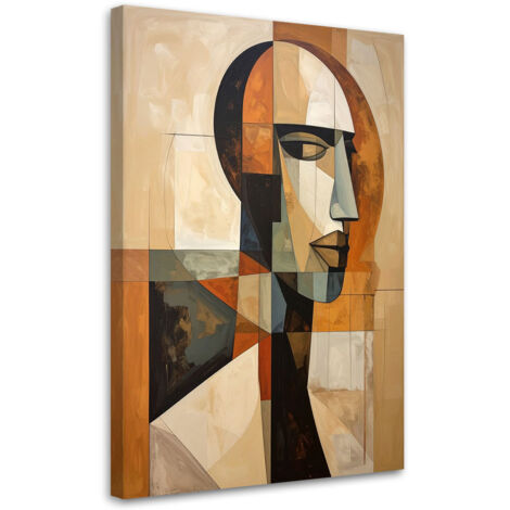 Quadro su tela, Ritratto artistico astratto di un uomo nei colori beige e marrone, 40x60
