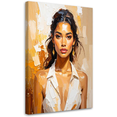 Quadro su tela, Ritratto di donna glamour in beige - 40x60