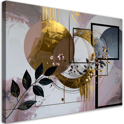 Quadro su tela, Rosa astrazione forme cerchi foglie, 60x40