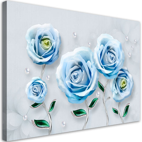 Quadro su tela, Rose 3D blu - 100x70