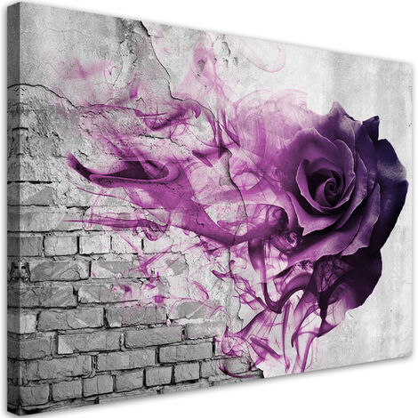 Quadro su tela, Rose viola su uno sfondo con i mattoni - 90x60