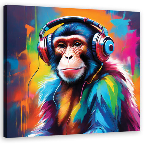 Quadro su tela, Scimmia DJ pittura - 30x30