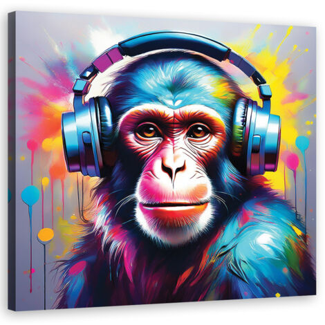 Quadro su tela, Scimmia DJ Pop Art - 30x30