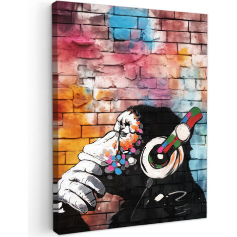 QUADRO SU TELA Scimmia - Graffiti - Musica 60x80 cm