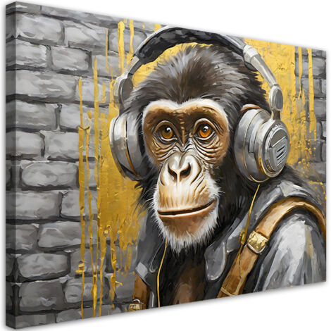 Quadro su tela, Scimmia Musica Animali - 90x60