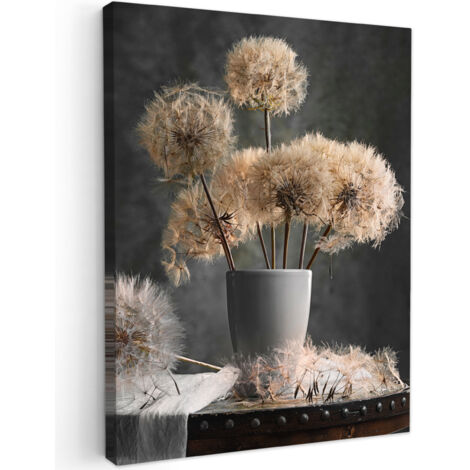QUADRO SU TELA Semi di fiori - Dente di leone - Vaso - Natura morta - Bouquet 30x40 cm