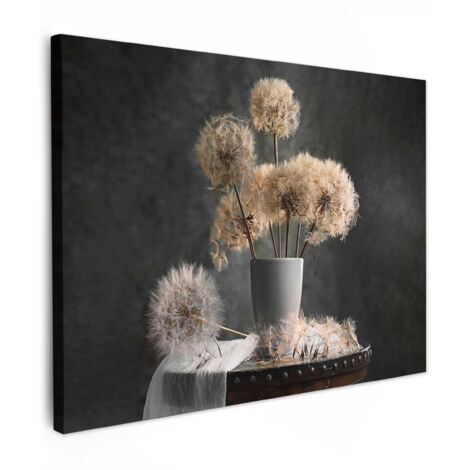 QUADRO SU TELA Semi di fiori - Dente di leone - Vaso - Natura morta - Bouquet 40x30 cm