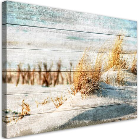 Quadro su tela, Spiaggia di dune sul legno - 100x70
