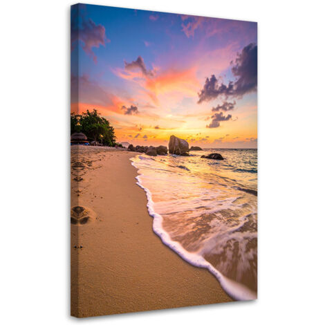 Quadro su tela, Spiaggia mare paesaggio tramonto, 30x45