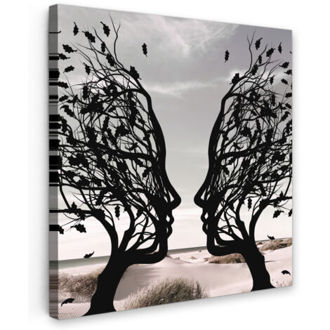 QUADRO SU TELA Spiaggia - Mare - Persone - Albero - Arte moderna 20x20 cm