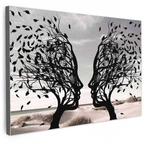 QUADRO SU TELA Spiaggia - Mare - Persone - Albero - Arte moderna 30x20 cm