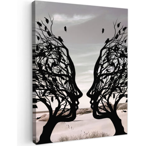 QUADRO SU TELA Spiaggia - Mare - Persone - Albero - Arte moderna 60x80 cm