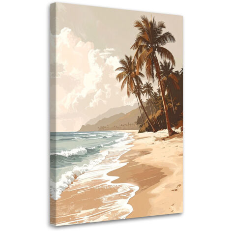 Quadro su tela, Spiaggia tropicale mare palme in stile boho in beige, 20x30