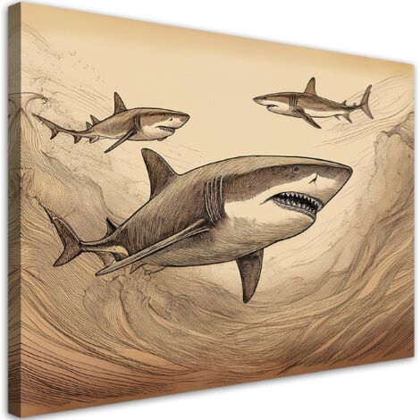 Quadro su tela, Squali animali vintage - 60x40