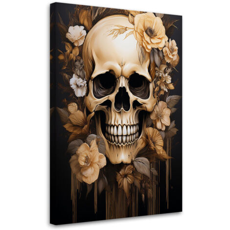 Quadro su tela, Teschio Fiori Beige - 40x60