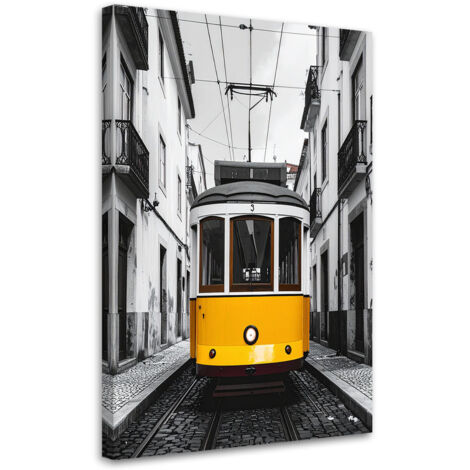 Quadro su tela, Tram giallo per le strade di Lisbona, 20x30