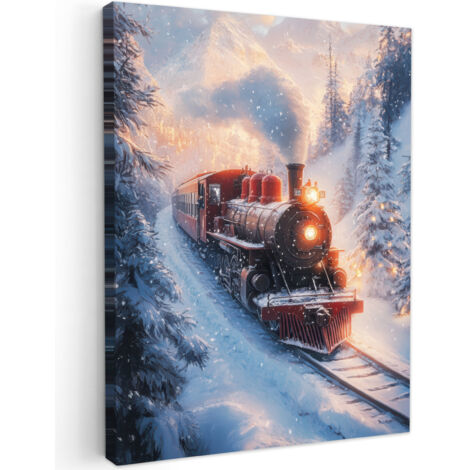 QUADRO SU TELA Treno di Natale - Neve - Inverno - Natale 60x80 cm