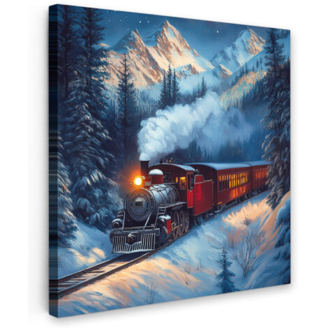 QUADRO SU TELA Treno - Natale - Neve - Treno di Natale 20x20 cm
