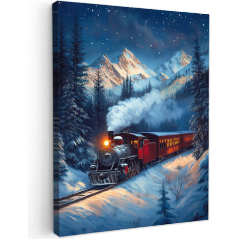QUADRO SU TELA Treno - Natale - Neve - Treno di Natale 60x80 cm