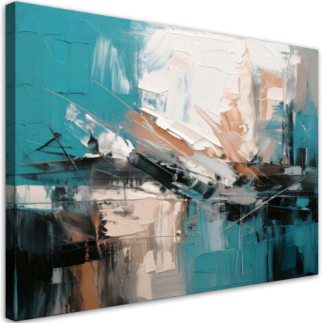 Quadro su tela, Turchese beige grigio - 100x70