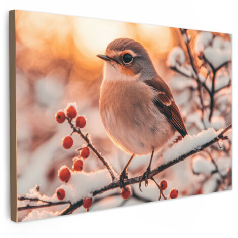 QUADRO SU TELA Uccello - Ramo - Inverno - Animali - Neve 30x20 cm