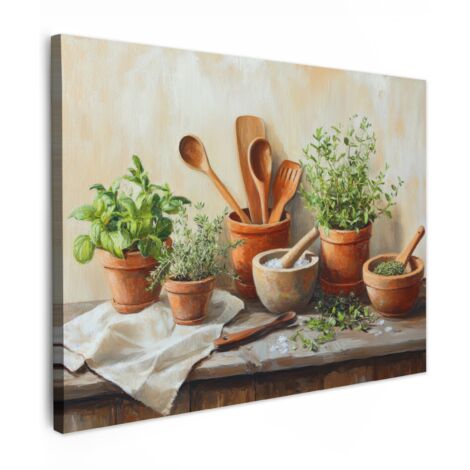 QUADRO SU TELA Vasi - Erbe - Legno 40x30 cm