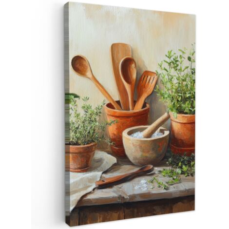 QUADRO SU TELA Vasi - Erbe - Legno 40x60 cm