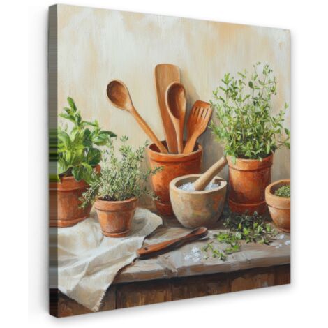 QUADRO SU TELA Vasi - Erbe - Legno 50x50 cm
