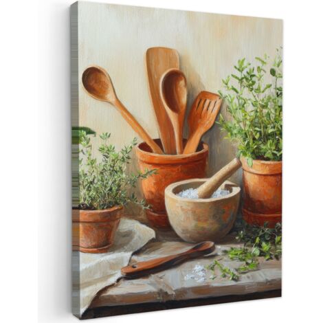 QUADRO SU TELA Vasi - Erbe - Legno 60x80 cm
