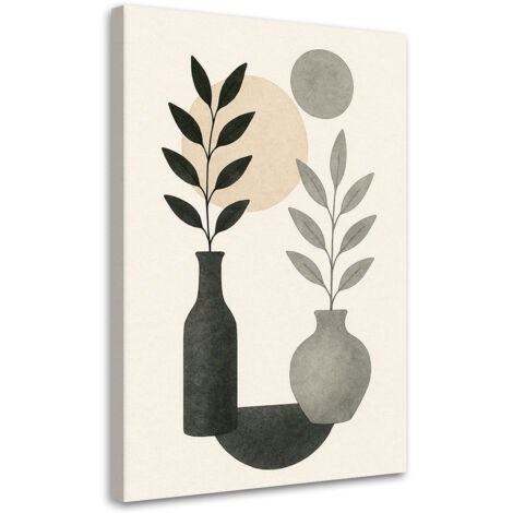 Quadro su tela, Vasi Foglie Astrazione Neutro Minimalismo - 60x90