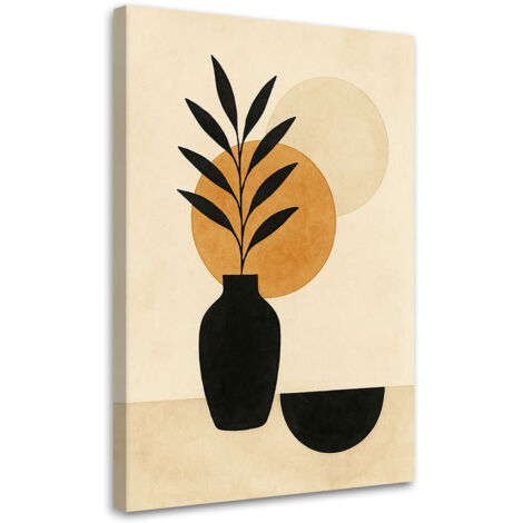 Quadro su tela, Vaso Foglie Minimalismo Beige Ghana - 60x90