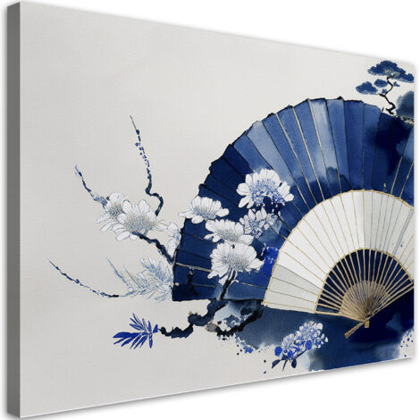 Quadro su tela, Ventaglio giapponese blu - 120x80