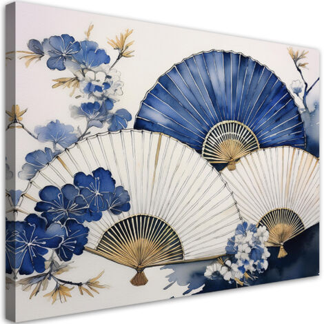 Quadro su tela, Ventaglio giapponese blu - 120x80