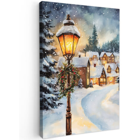 QUADRO SU TELA Villaggio di Natale - Case - Neve - Natale 20x30 cm