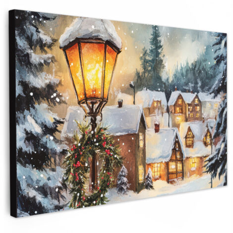 QUADRO SU TELA Villaggio di Natale - Case - Neve - Natale 30x20 cm